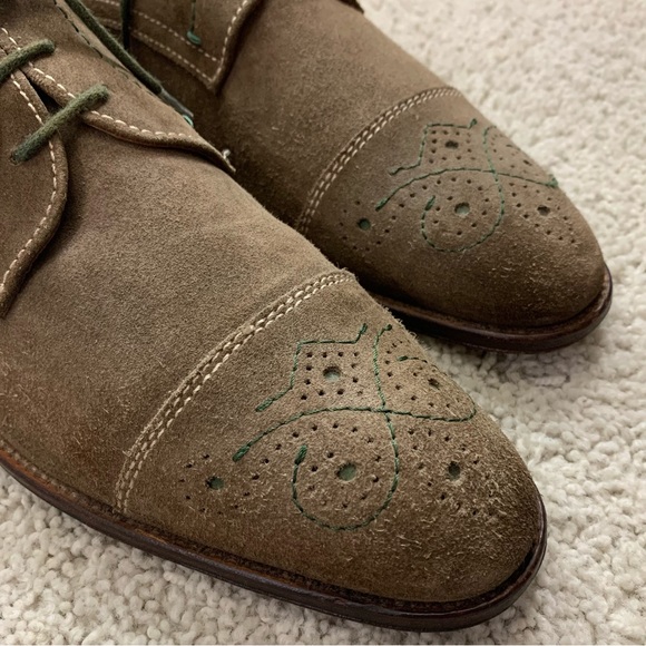 Men\'s RIGHT BANK SHOES CO Homme TAUPE & GREEN SUEDE Wing Tip BAROQUE OXFORDS  10 main image 5